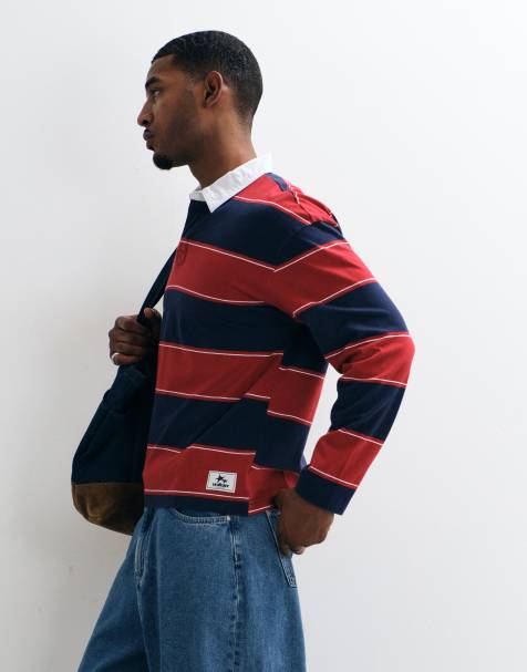 Hollister oversized long sleeve rugby polo in red and blue stripe - view 1