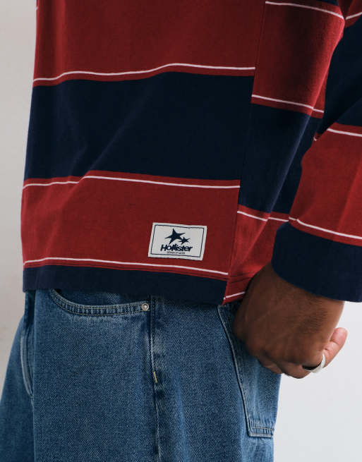 Hollister oversized long sleeve rugby polo in red and blue stripe, 4 of 5