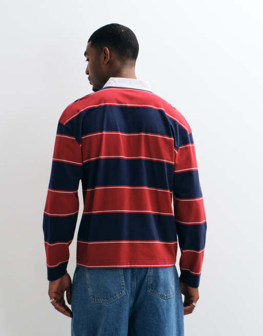 Hollister oversized long sleeve rugby polo in red and blue stripe, 5 of 5
