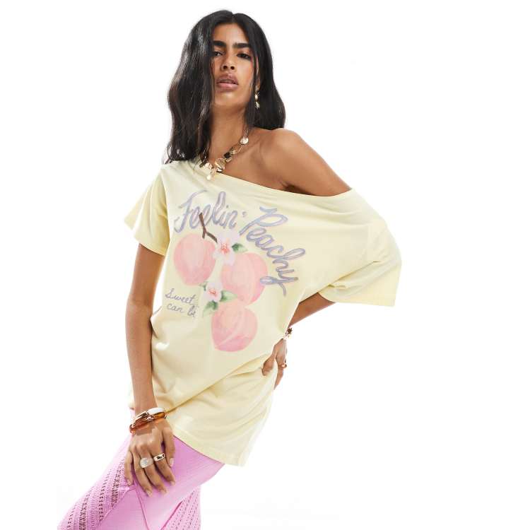 Hollister oversized off the shoulder short sleeve fruit graphic t