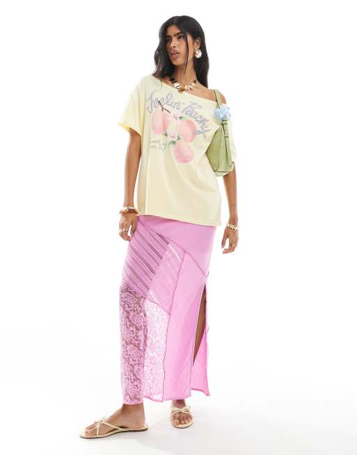 Hollister oversized off the shoulder short sleeve fruit graphic t