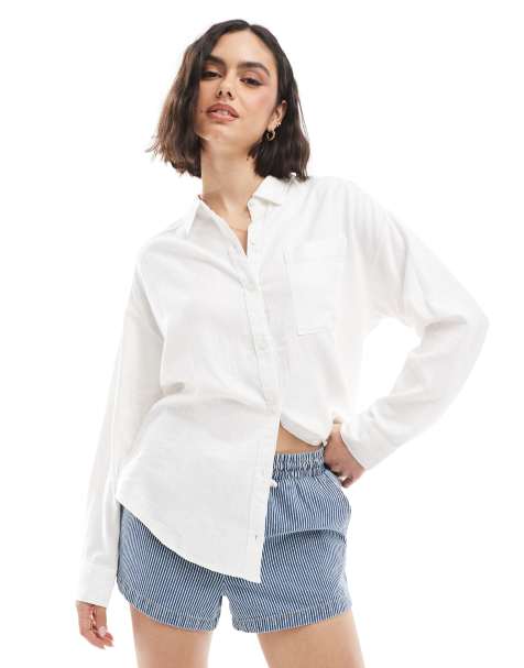 Hollister - Oversized overhemd van linnenmix in wit - view 1