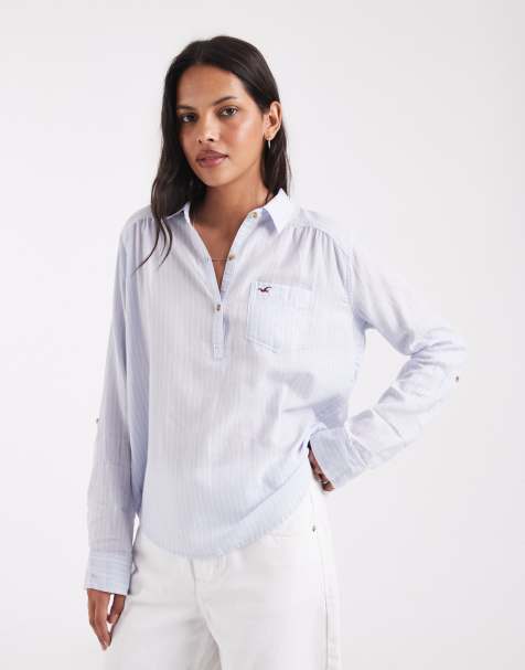 Hollister oversized popover shirt in baby blue stripe