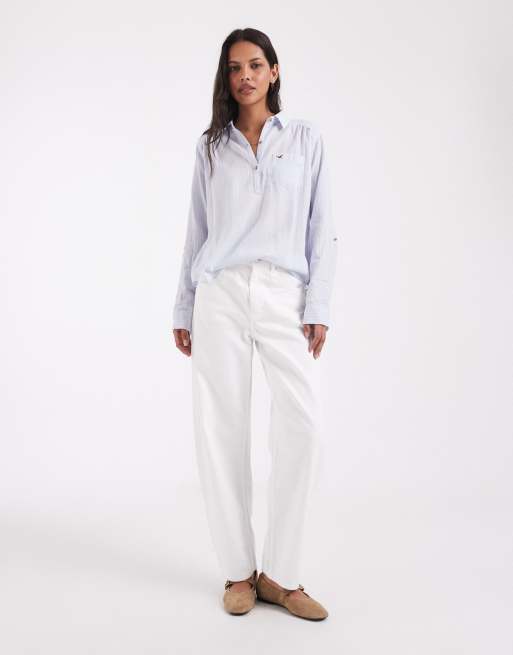 Hollister oversized popover shirt in baby blue stripe, 3 of 4
