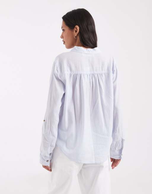 Hollister oversized popover shirt in baby blue stripe, 4 of 4