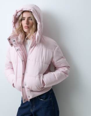 Hollister oversized puffer jacket with hood in baby pink