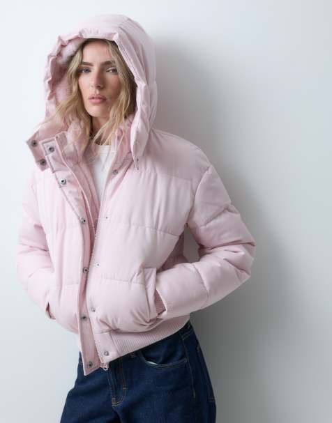 Hollister oversized puffer jacket with hood in baby pink - view 1
