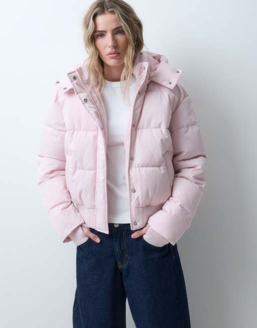 Hollister oversized puffer jacket with hood in baby pink, 2 of 5