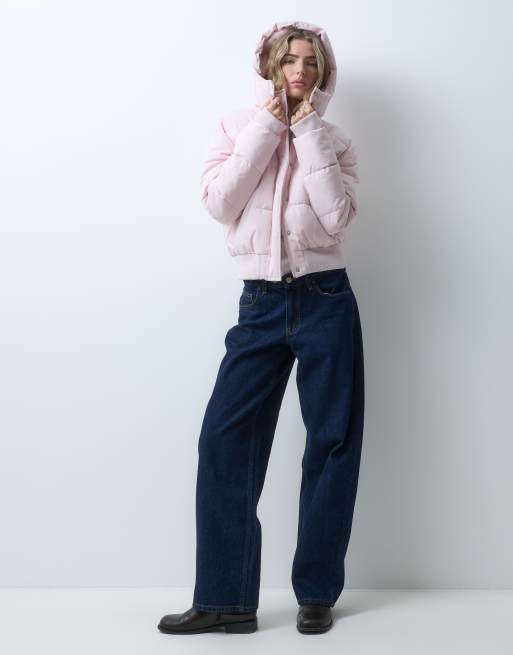 Hollister oversized puffer jacket with hood in baby pink, 3 of 5