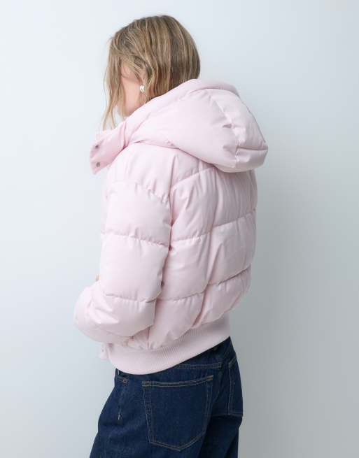 Hollister oversized puffer jacket with hood in baby pink, 4 of 5