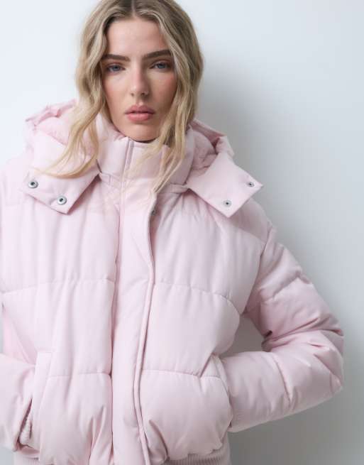 Hollister oversized puffer jacket with hood in baby pink, 5 of 5