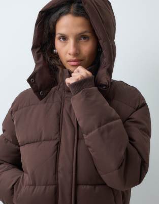 Hollister Oversized Puffer Jacket With Hood In Brown