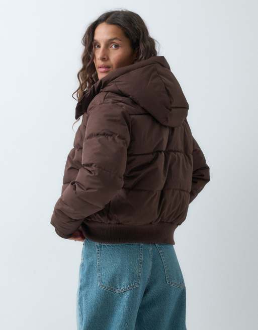 Hollister oversized puffer jacket with hood in brown, 4 of 5