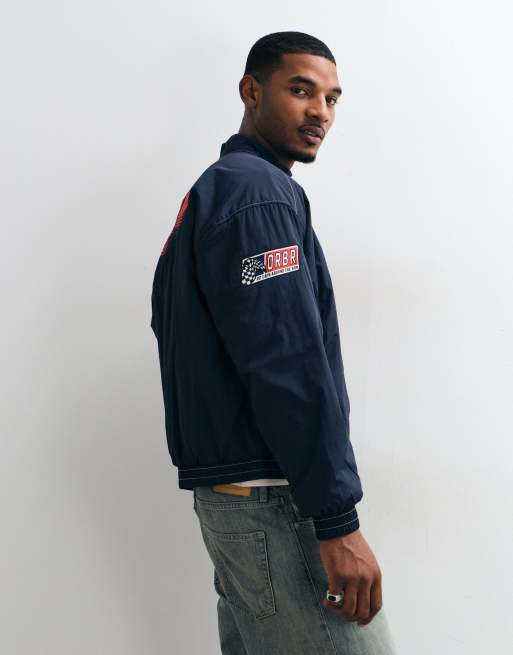 Hollister oversized racer jacket in navy, 5 of 5