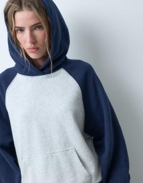 Hollister oversized raglan hoodie in navy and grey  - view 1