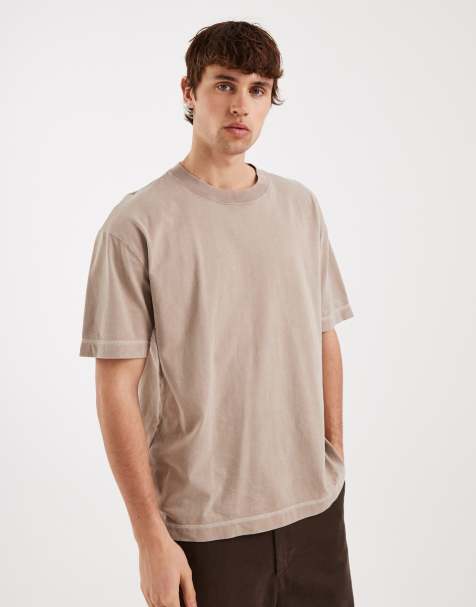 Hollister - Oversized recht T-shirt van zware stof in beige - view 1