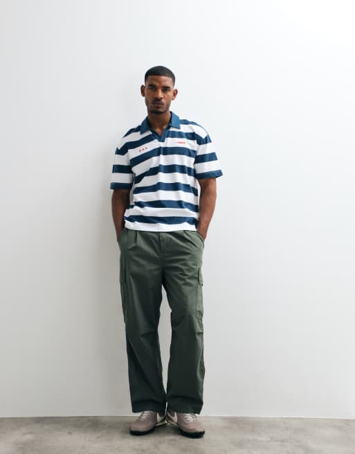 Hollister oversized short sleeve polo in navy and white stripe