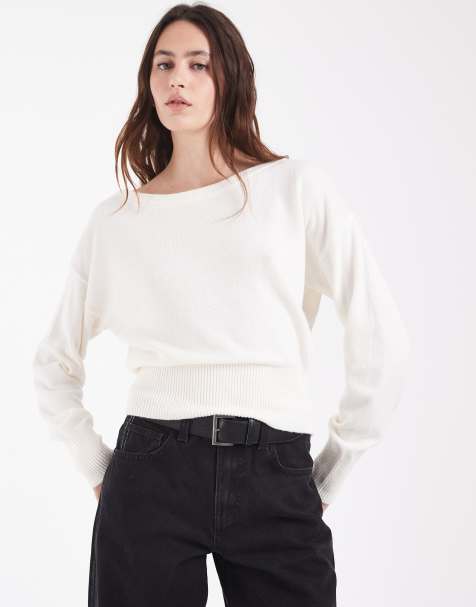 Hollister oversized strikket one shoulder-striktrøje i hvid - view 1