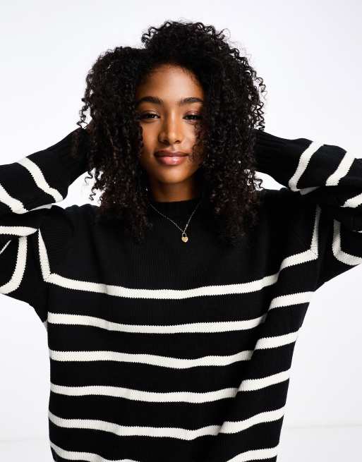 Hollister oversized striped jumper in black