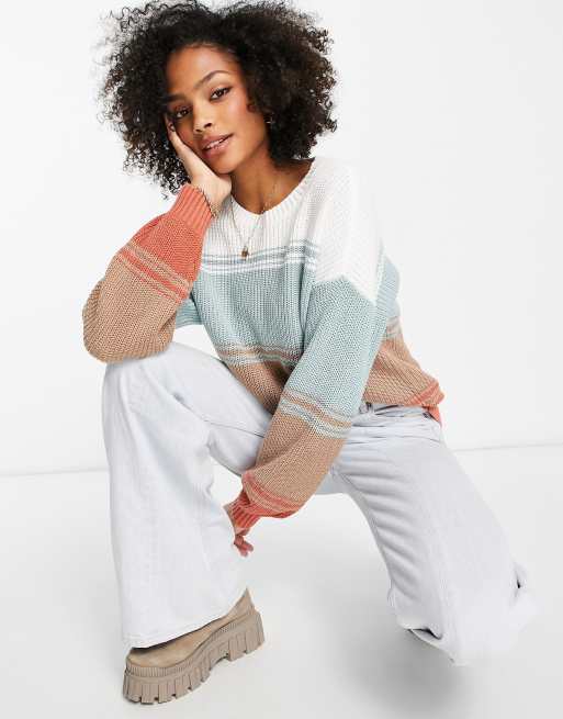 Hollister oversized sweater in multi stripe