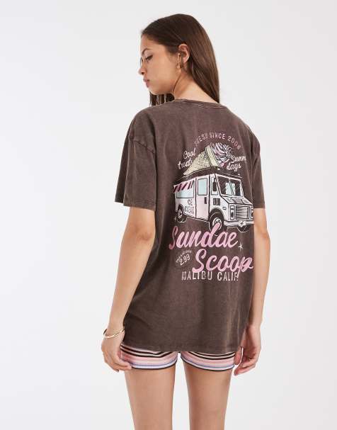 Hollister - Oversized T-shirt met grafische print op de achterkant in bruin - view 1