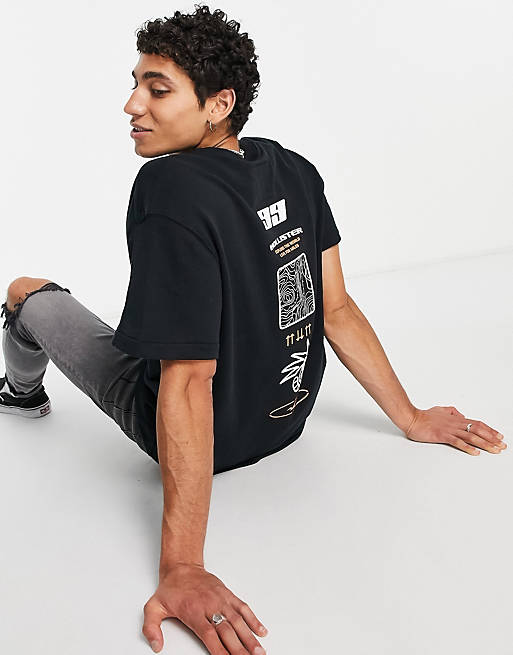 Hollister - Oversized T-shirt van sweatstof met outdoors logo in zwart