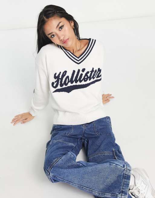 Hollister Oversized trui met V hals en logo in cr me