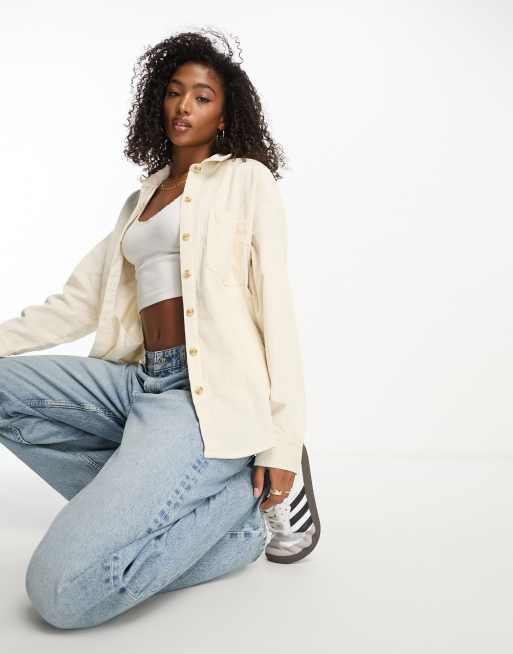 Hollister oversized utility shirt in cream | ASOS