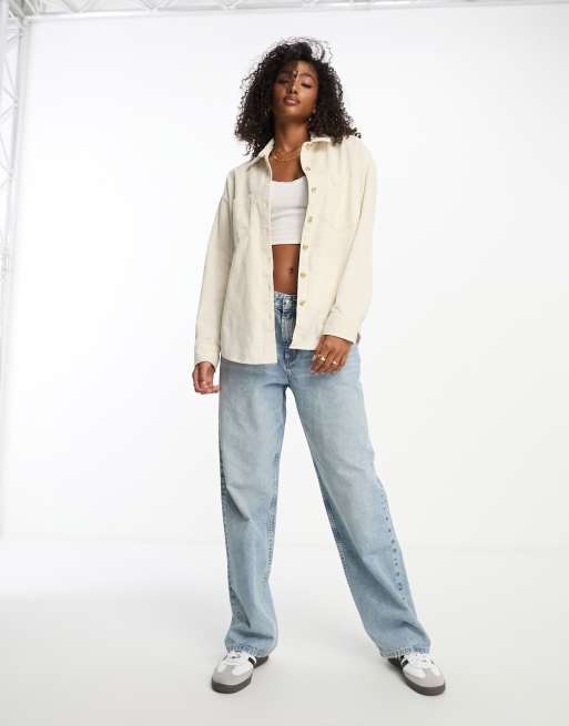 Hollister oversized utility shirt in cream ASOS