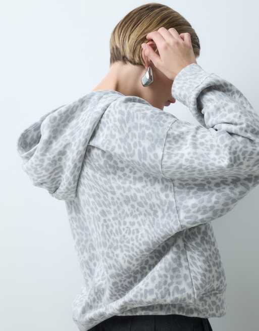 Hollister oversized zip through hoodie in leopard print, 4 of 5