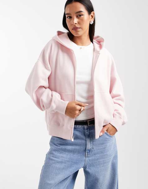 Hollister oversized zip up hoodie in baby pink - view 1