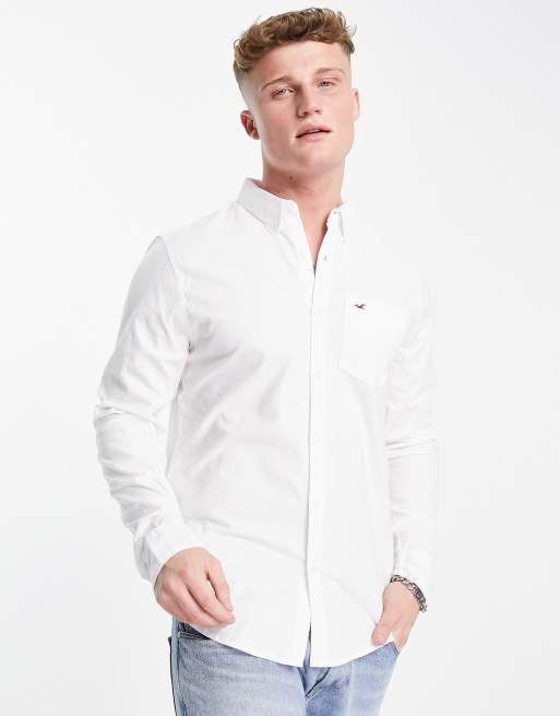 Hollister oxford slim fit long sleeve shirt in white with small
