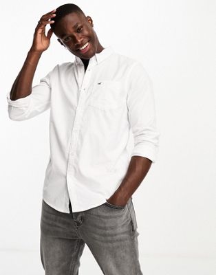Hollister oxford slim fit long sleeve shirt in white with small logo
