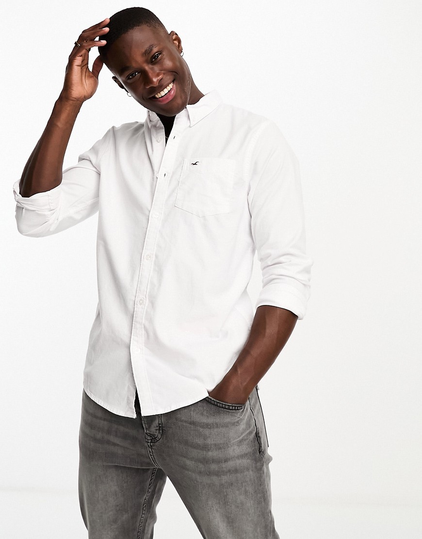 Hollister oxford slim fit long sleeve shirt in white with small logo