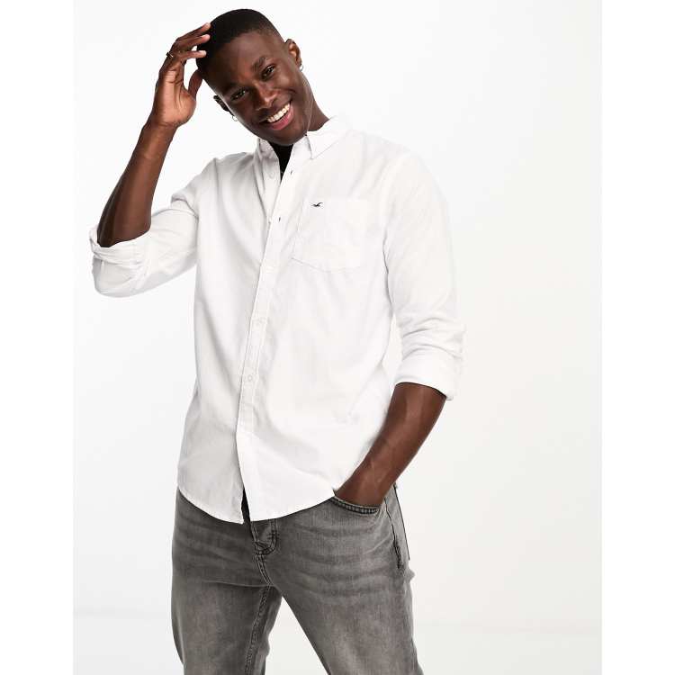 Hollister oxford slim fit long sleeve shirt in white with small