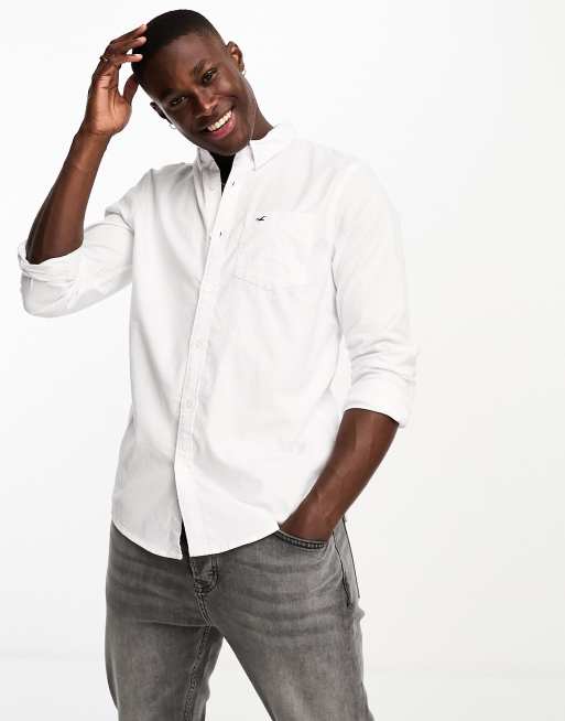 Hollister oxford slim fit long sleeve shirt in white with small logo | ASOS