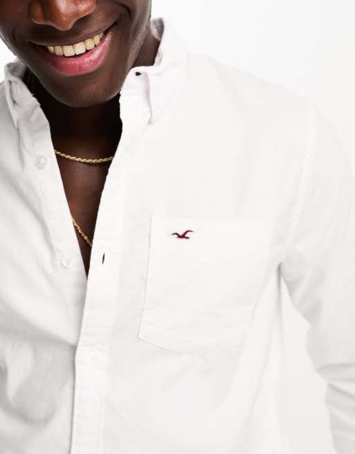 Hollister oxford slim fit long sleeve shirt in white with small logo ASOS
