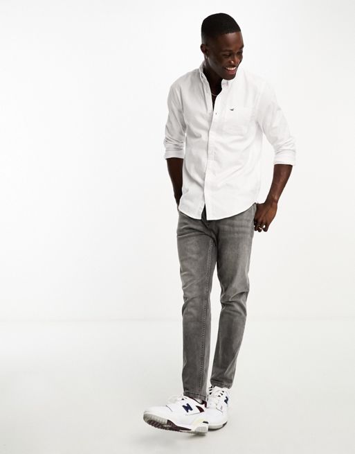 Hollister oxford slim fit long sleeve shirt in white with small