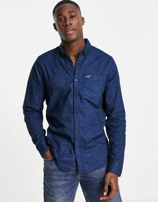 Hollister oxford slim fit shirt in navy with small logo