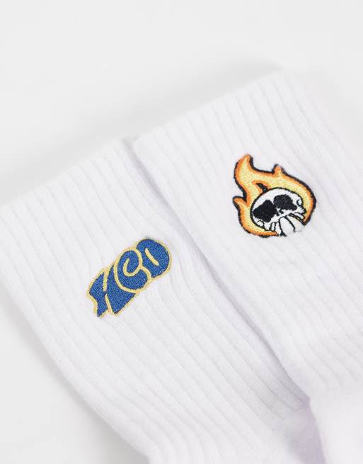 Hollister - pack de 2 calcetines tobilleros con logo bordado en blanco, 2 de 3