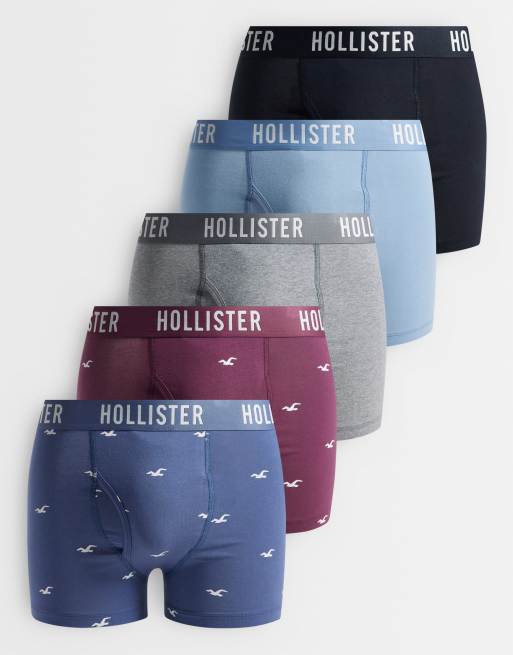 Hollister - pack de 5 bóxers con cintura con logo estampados y lisos