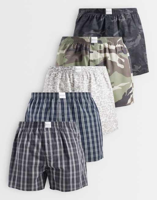 Hollister pack de 5 bóxers de tela a cuadros y estampado camuflaje, 1 de 3