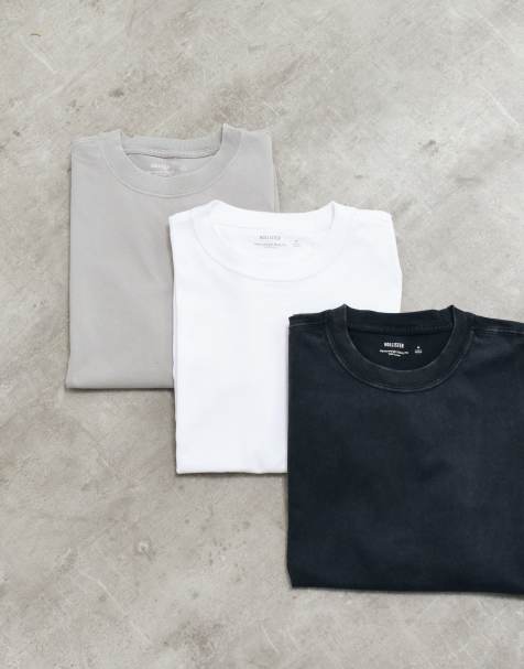 Hollister pakke med 3 boxy kraftig T-shirt i hvid, grå og sort - view 1