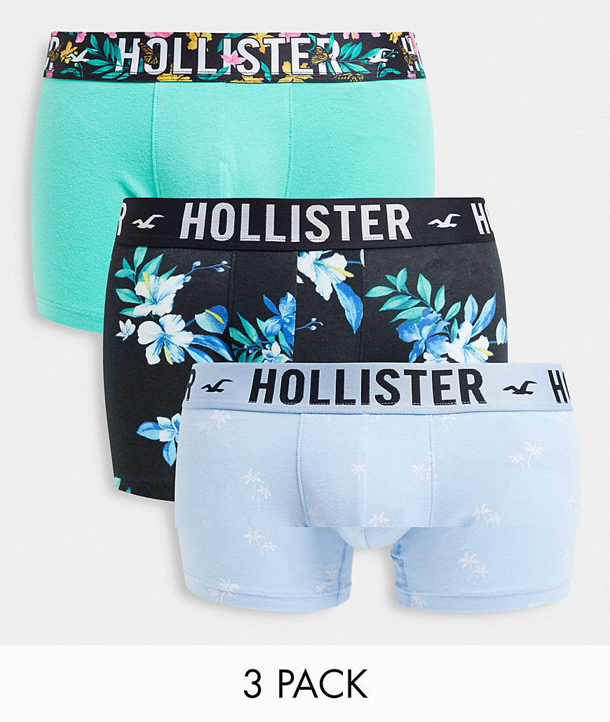 Hollister - Pakke med 3 par boksershorts i grøn/blå/marineblå med blomsterprint-Multifarvet