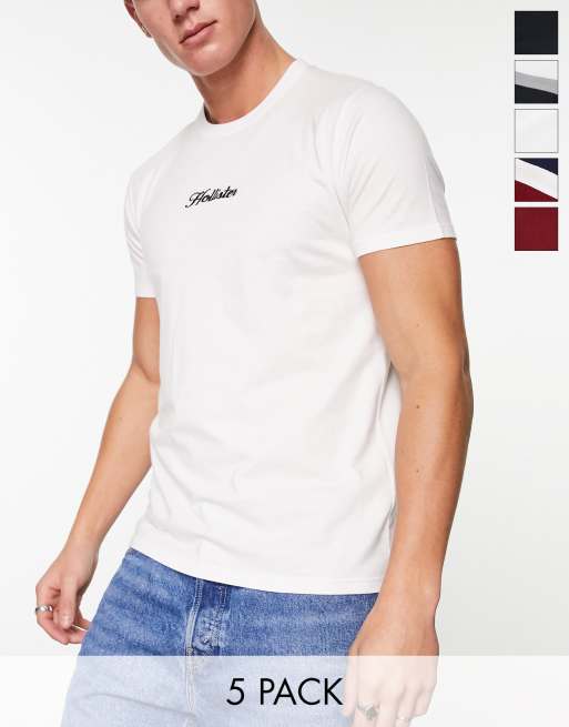 Hollister - Pakke med 5 multifarvede T-shirts med ensfarvede looks og striber på brystet