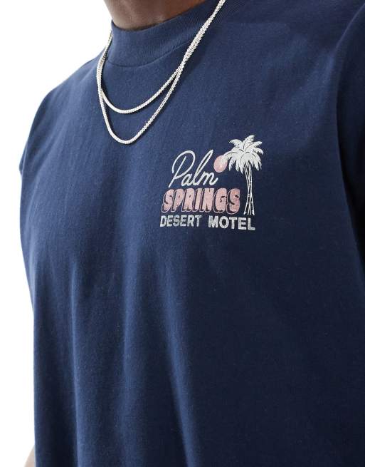 Hollister Palm Springs back print t-shirt boxy fit in navy | ASOS