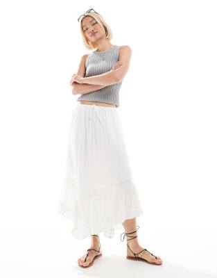 panel detail fluted hem maxi skirt in white