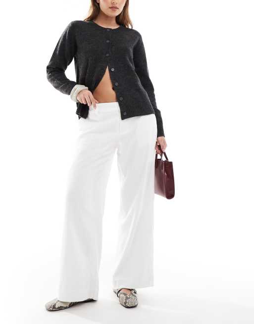 Hollister - Pantalon ample aspect lin à taille basse - Blanc