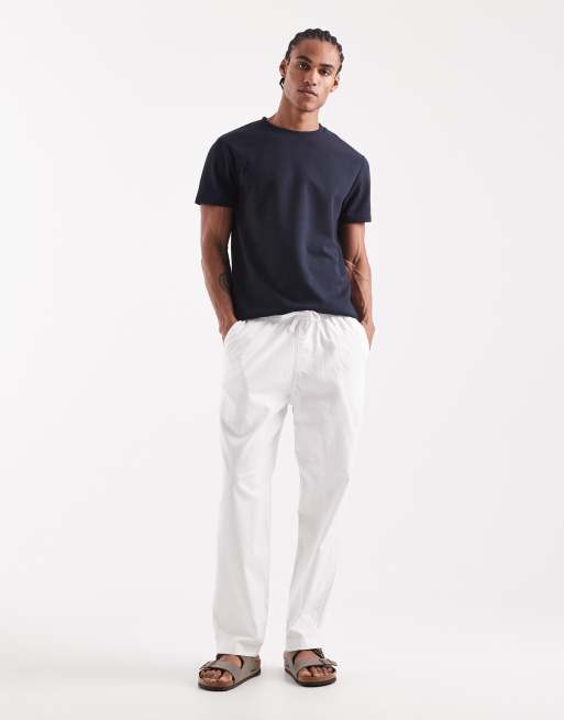 Hollister - Pantalon ample en coton et lin mélangés - Blanc