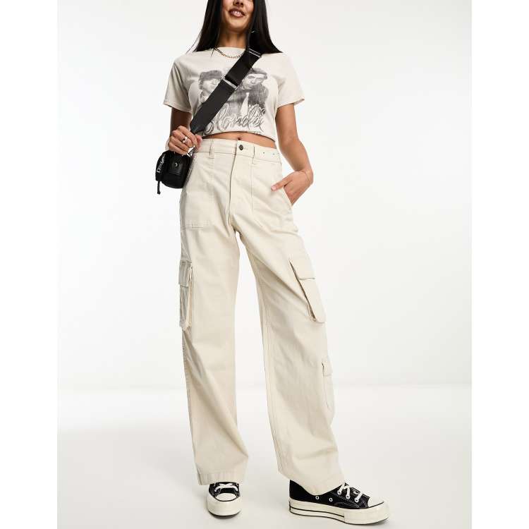 Hollister Pantalon cargo baggy Creme